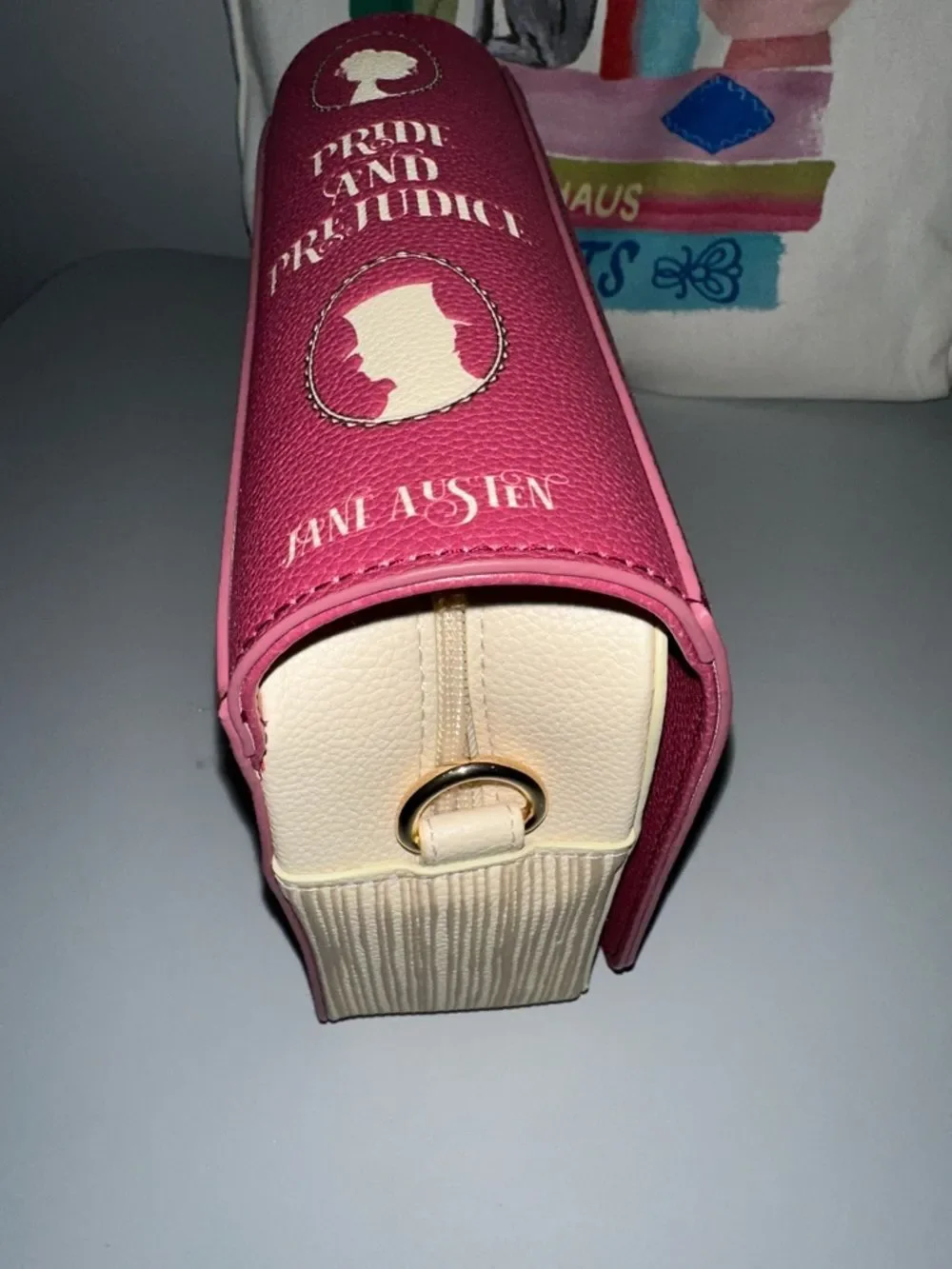 Steel Mill & Co. Ivory Burgundy Pride & Prejudice Book Club Crossbody Bag Purse
